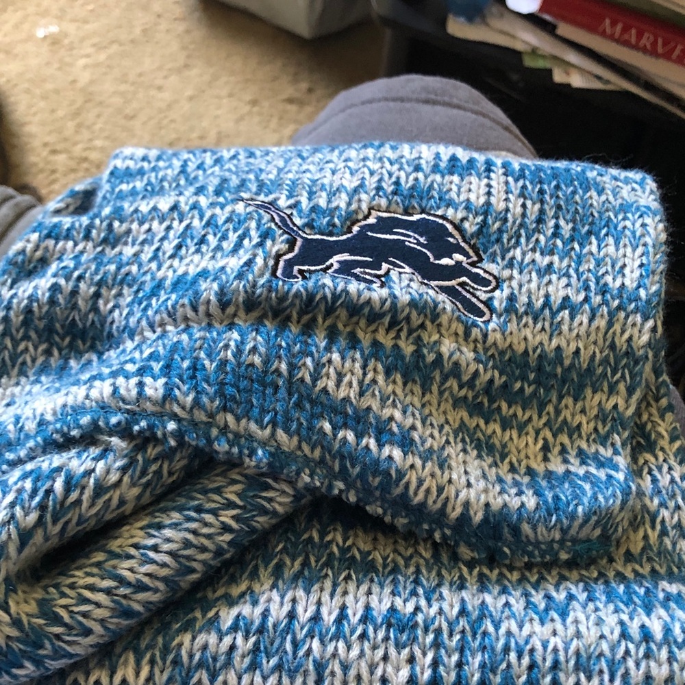 Blue and White Knit Scarf with Logo